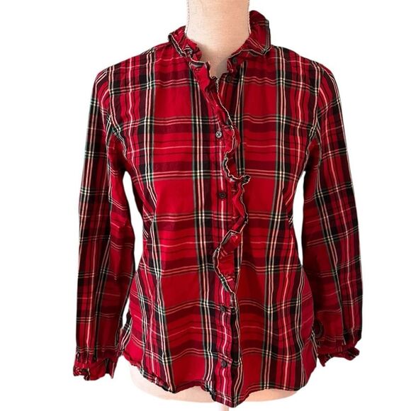 J.Crew Cottage top in plaid cotton poplin in deep ruby 4 - Picture 1 of 5